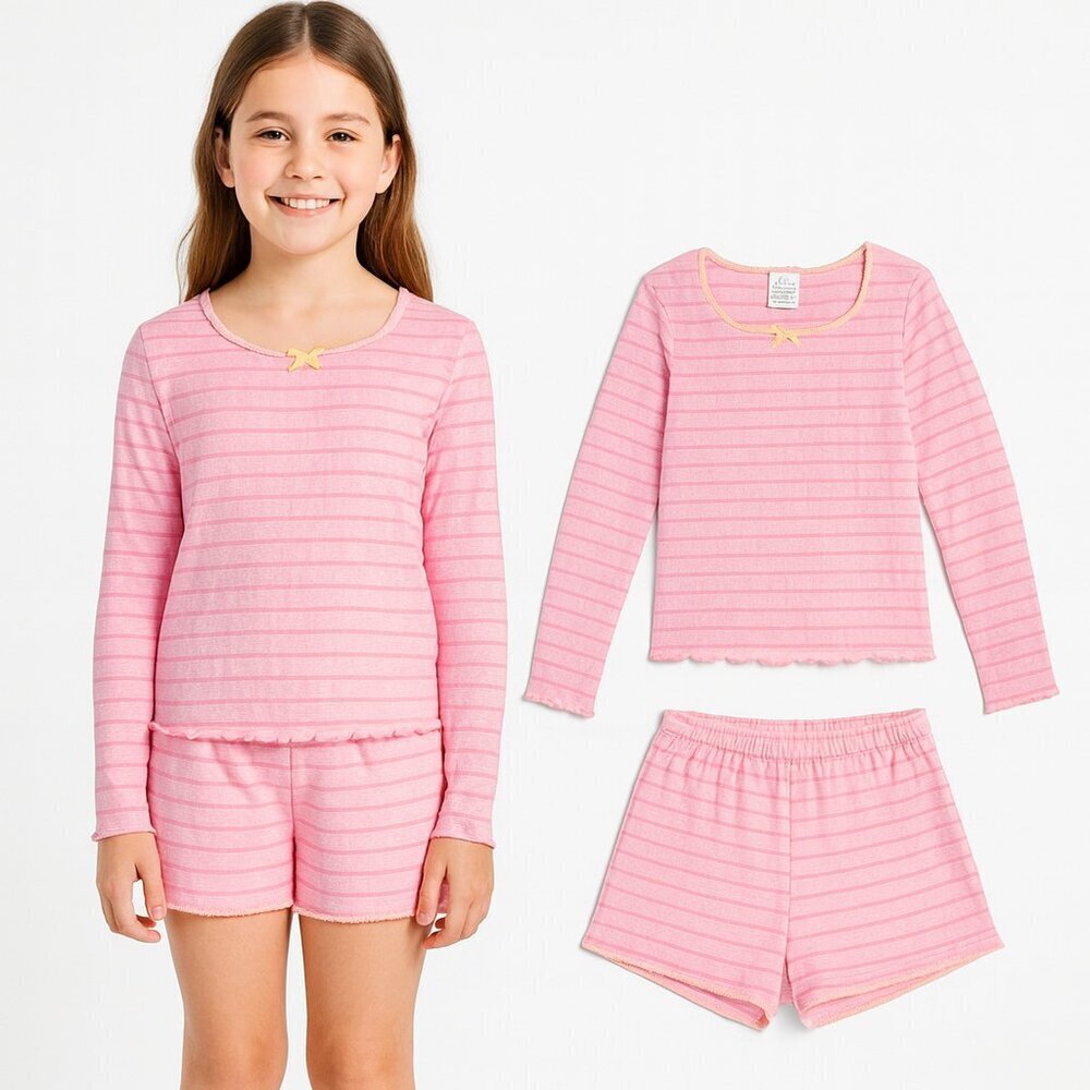 Art Class Girls' 'Striped' Long Sleeve Pointelle Pajama Set Size Large (10/12)